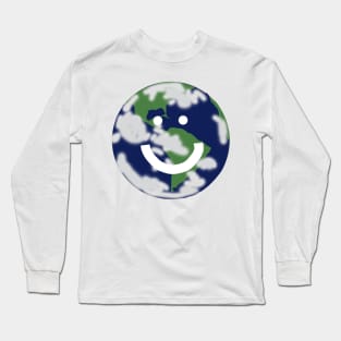 Happy Smiley Face Planet Earth Long Sleeve T-Shirt